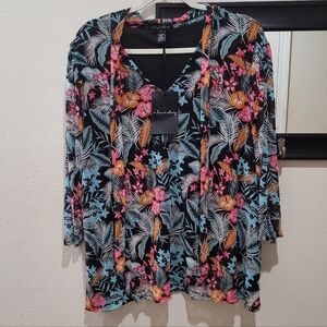 A Love Story Tropical Floral Puff Sleeve Top – 2X – NWT